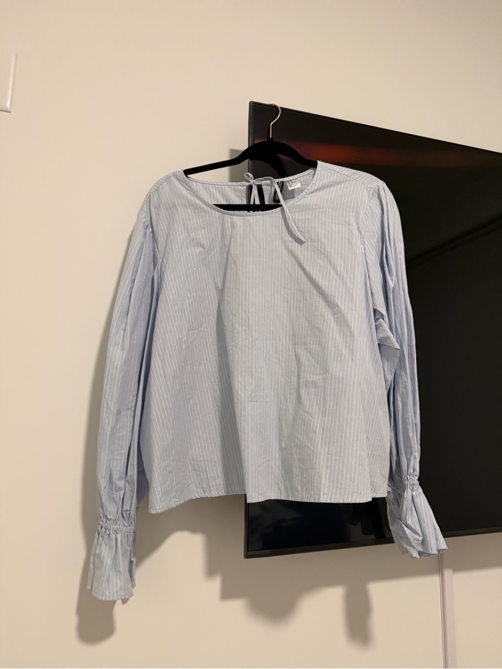 H&M Light Blue Pinstripe Long-Sleeve Tie-Back Top
